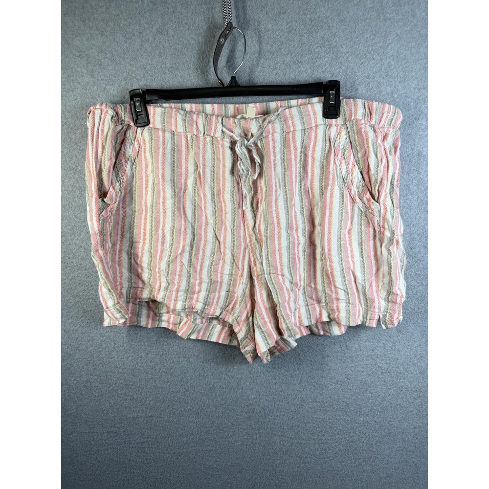 Briggs Shorts Womens XXL Multicolor Striped Linen Blend Paperbag Drawstring